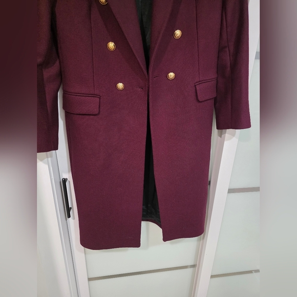 Zara Manteco Wool Elegant Burgundy Long Coat Double Beasted Gold Button - Picture 7 of 17